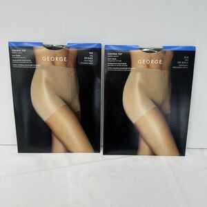 Lot Of 2 George Off BLACK Plus Size Control Top Silky Sheer Sandalfoot Pantyhose
